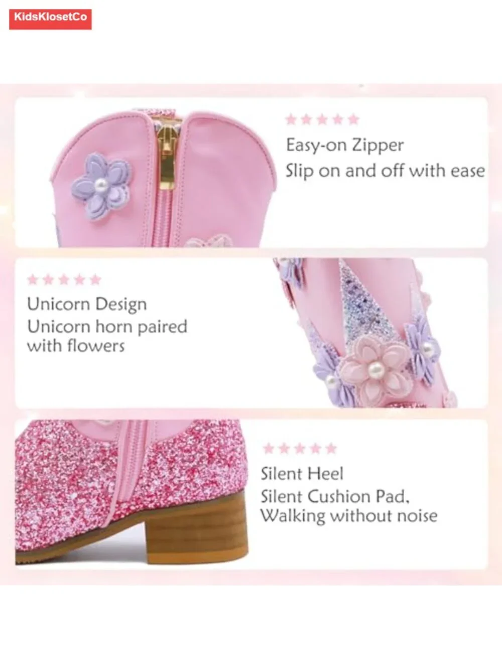 Girls Unicorn Cowgirl Boots Mid Calf Western Toddler Kid Size